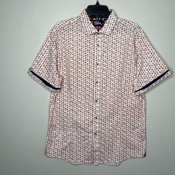 BILLY LONDON UK Shirt Mens XXL White Orange Floral Button Up Slim Fit Stretch - Picture 1 of 9